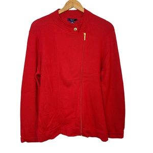 CHAPS 100% Cotton Red Full Zip Cardigan Sz 2X